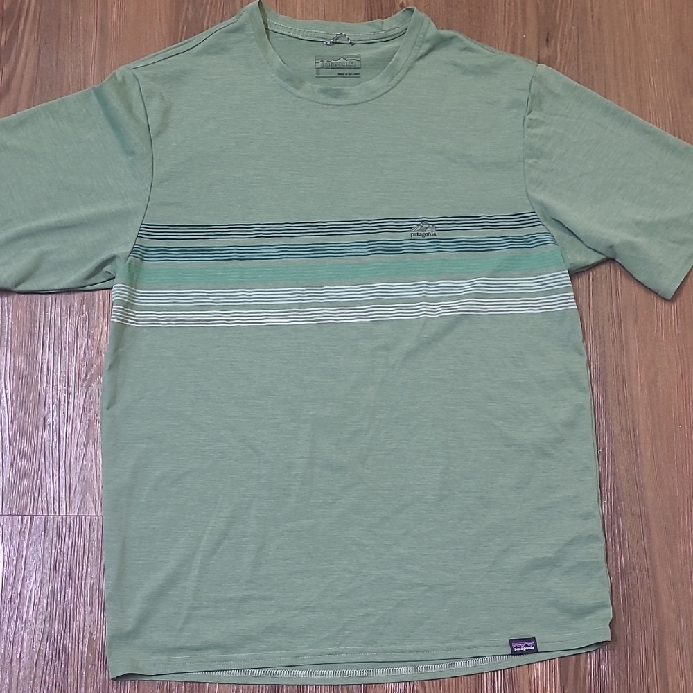 Patagonia Green Striped Short Sleeve Tee used good condition zise S for men.‎